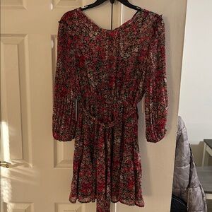 LC Lauren Conrad Red and Black Floral Long Sleeve Dress